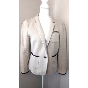 Banana Republic Blazer Size 12 Cream Textured Contrast Trim Preppy
